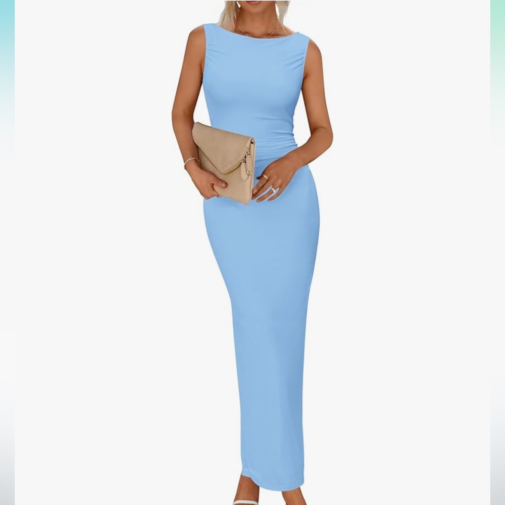 Btfbm Sky Blue Maxi Dress ruched booty
